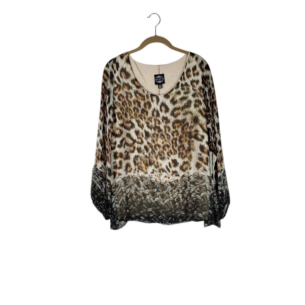 Le Marais Silk Peasant Blouse Animal Print Sheer Long Sleeve Womens Size Small - Picture 2 of 11